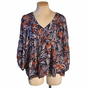 Maeve by Anthropologie Cathy Blue Pleated Blouse Size Small